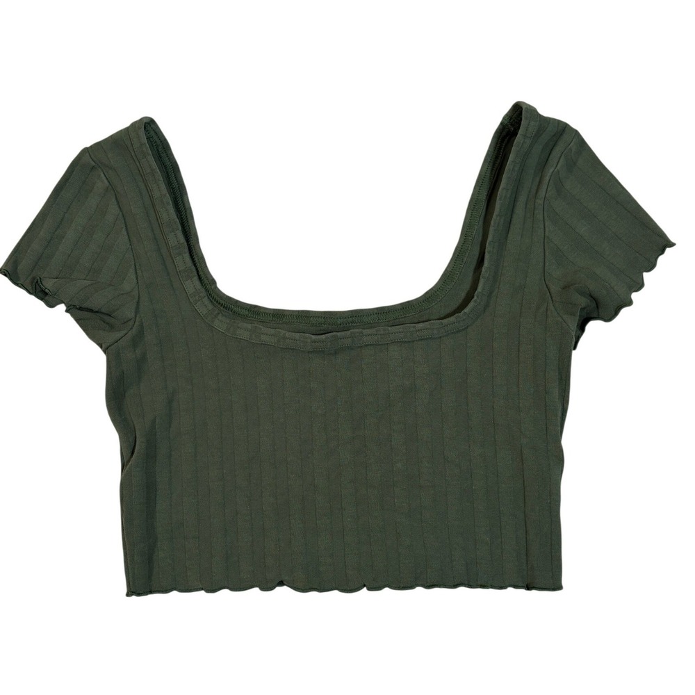 Offline by Aerie OG Original Ribbed Crop Top Olive Green Square Neck XS